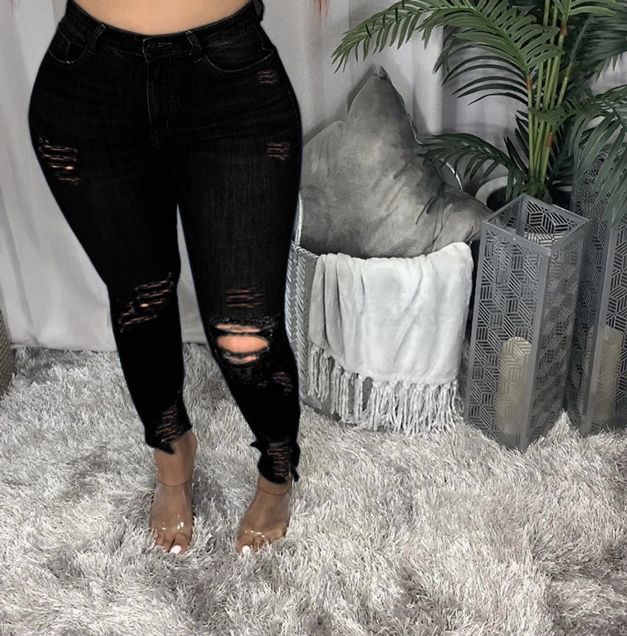 Women's Holiday Daily Streetwear Solid Color Full Length Washed Jeans