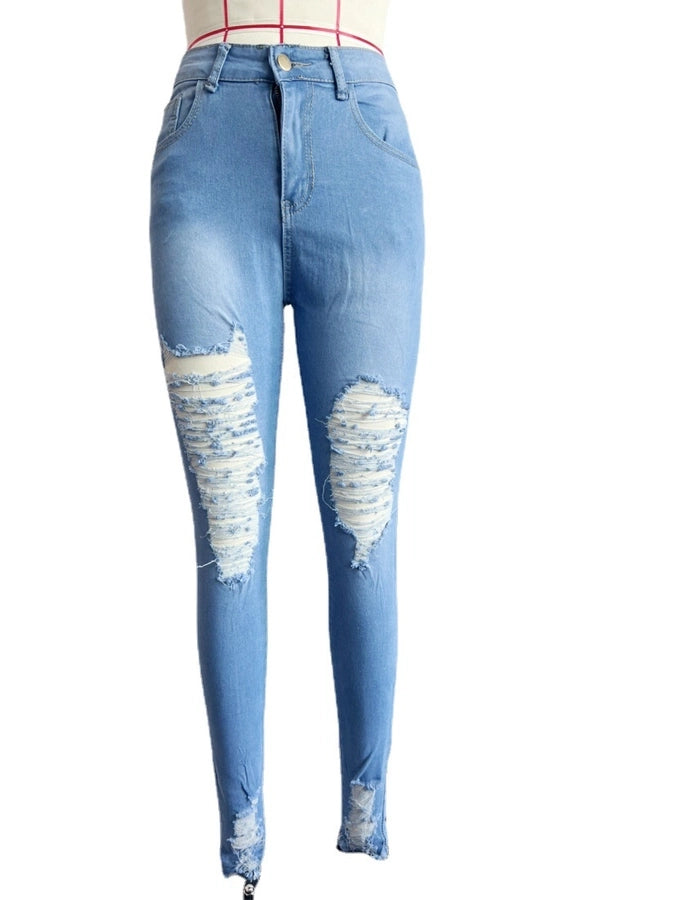 Women's Holiday Daily Streetwear Solid Color Full Length Ripped Jeans