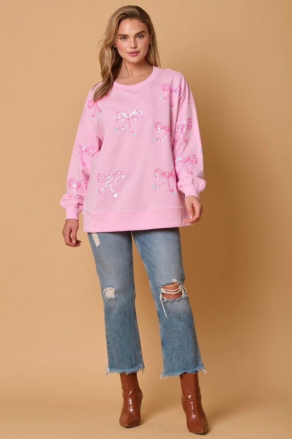 Hoodies & Sweatshirts Long Sleeve Sequins Streetwear Bow Knot