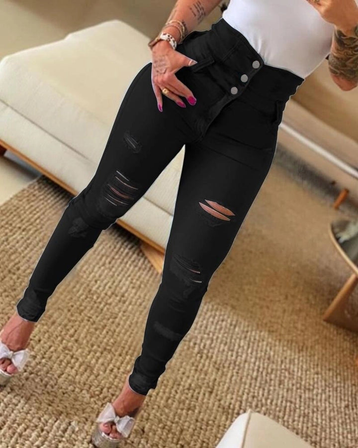 women's daily street streetwear solid color full length jeans