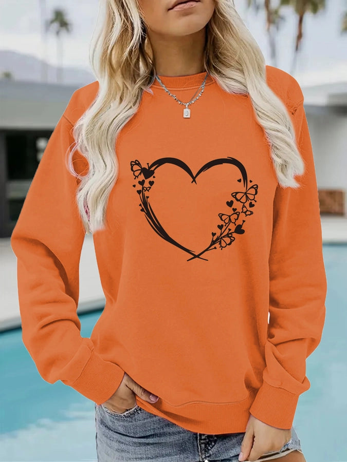 Hoodies & Sweatshirts Long Sleeve Printing Streetwear Heart Shape Butterfly