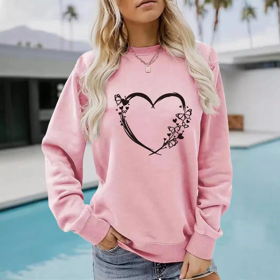 Hoodies & Sweatshirts Long Sleeve Printing Streetwear Heart Shape Butterfly