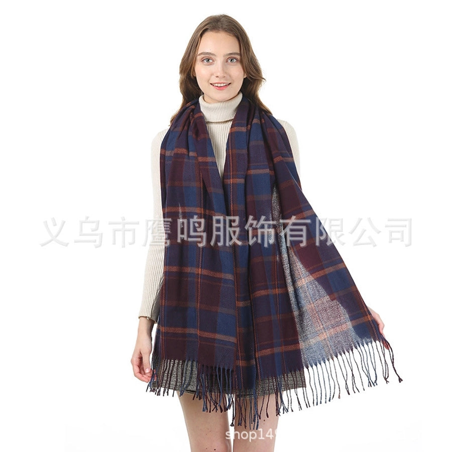 women's sweet plaid imitation cashmere tassel winter scarves